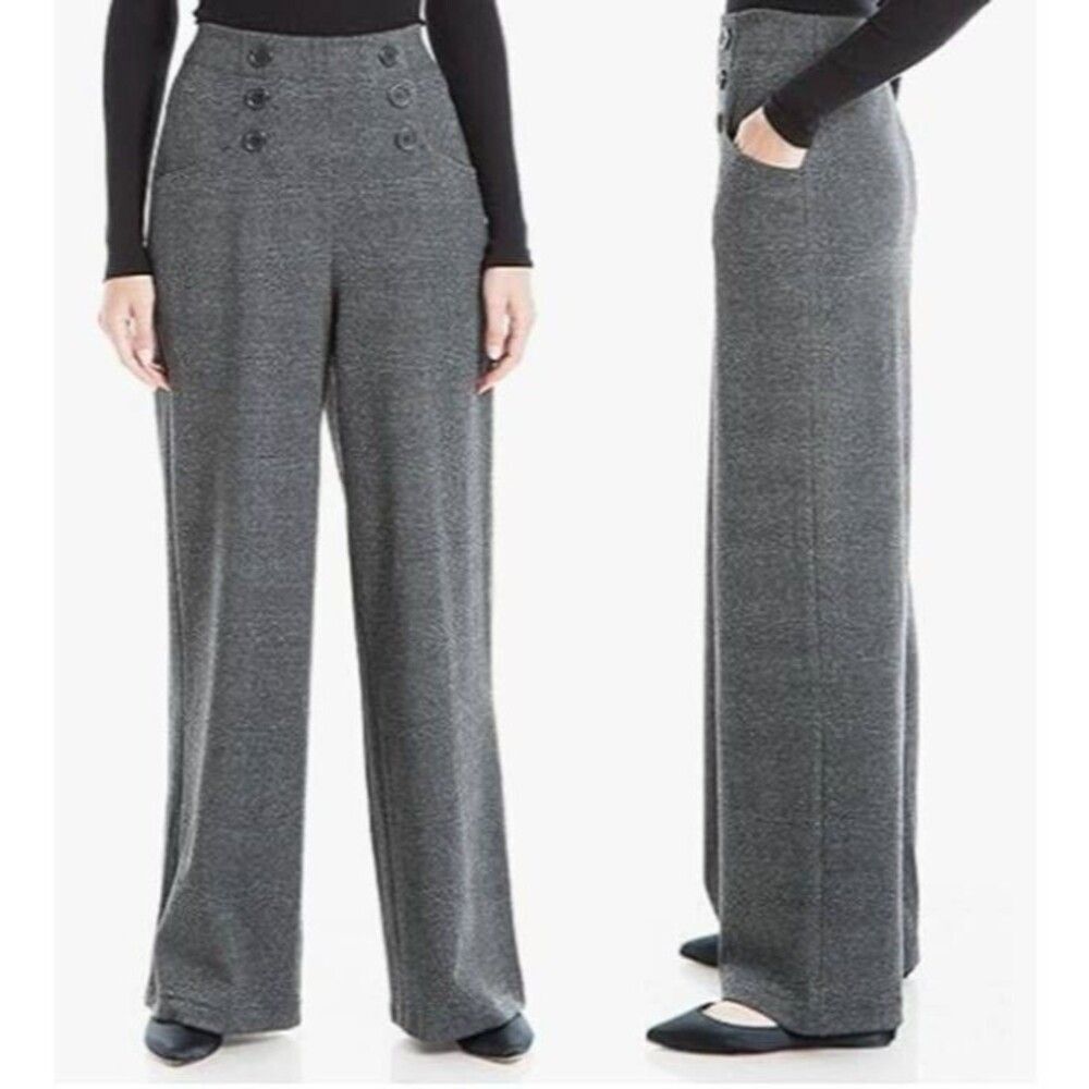 Max Studio Wide Leg Sailor Trouser Pants Black High Rise Stretch Small